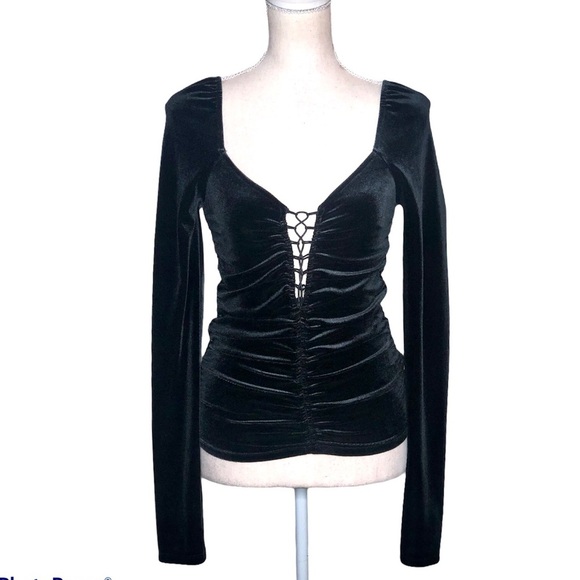 Urban Outfitters Velvet Ruched long sleeve top - Picture 1 of 8